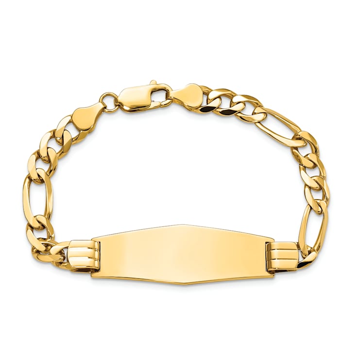 14k Yellow Gold Polished Flat Figaro Link Soft Diamond Shape ID Bracelet