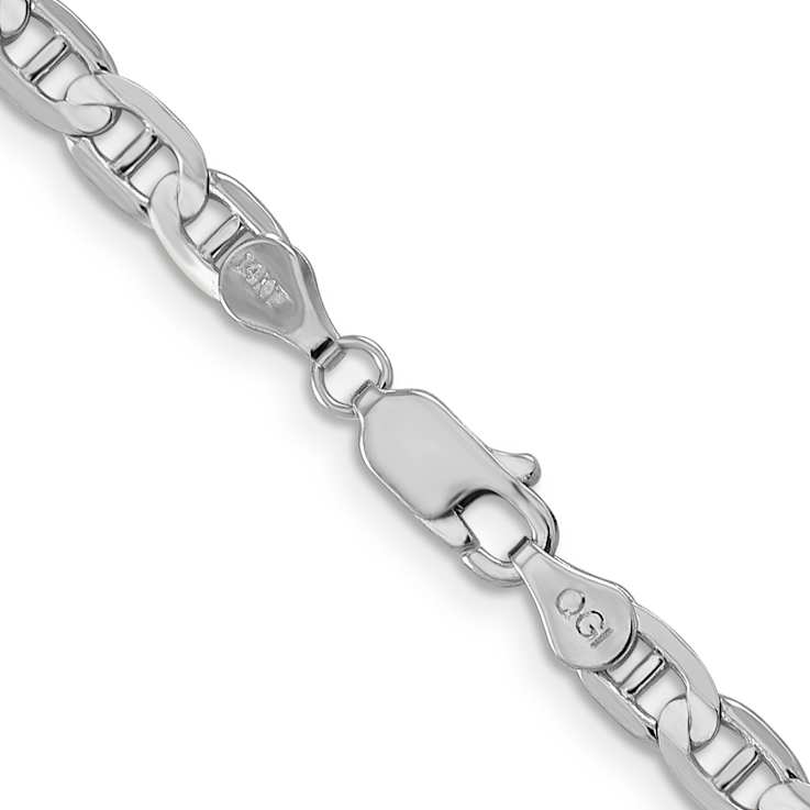 Rhodium Over 14k White Gold 4.5mm Solid Concave Mariner 22 Inch Chain