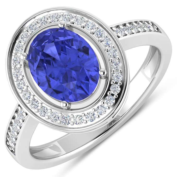 1.63ctw Violet Tanzanite and Diamond 14K White Gold Halo Ring
