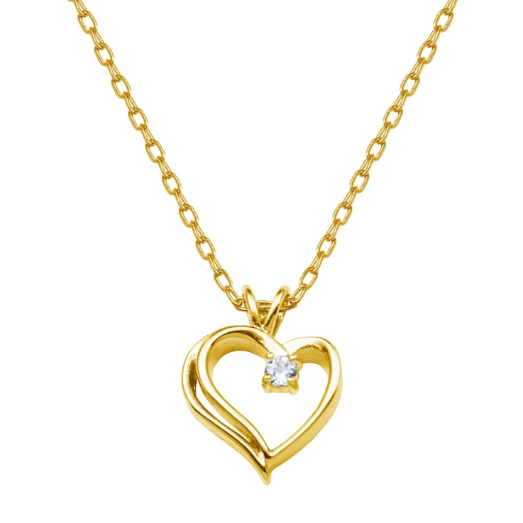 White Topaz 14k Yellow Gold Over Brass Pendant with Chain 0.13ctw