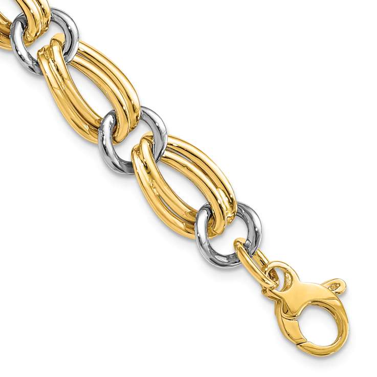 14K Two-tone Gold 10mm Polished Link Bracelet