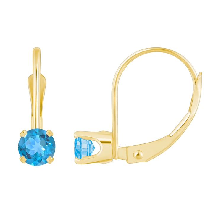 4mm Round Blue Topaz 14k Yellow Gold Drop Earrings