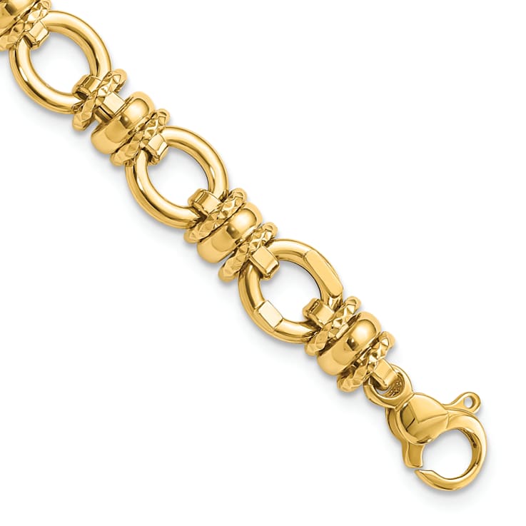 14k Yellow Gold 8mm Polished and Textured Fancy Link Bracelet