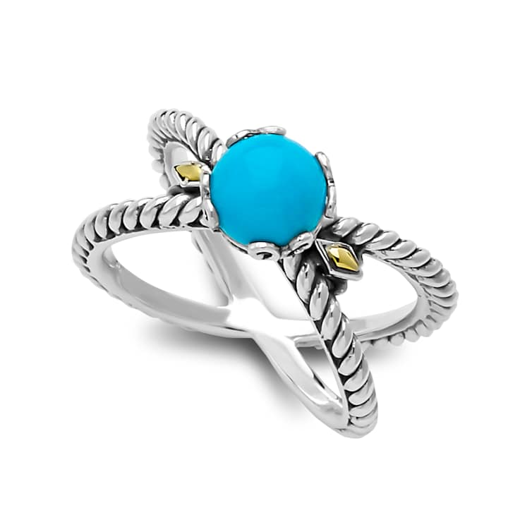 Turquoise X-Design Ring In Sterling Silver With 18K Gold Accents