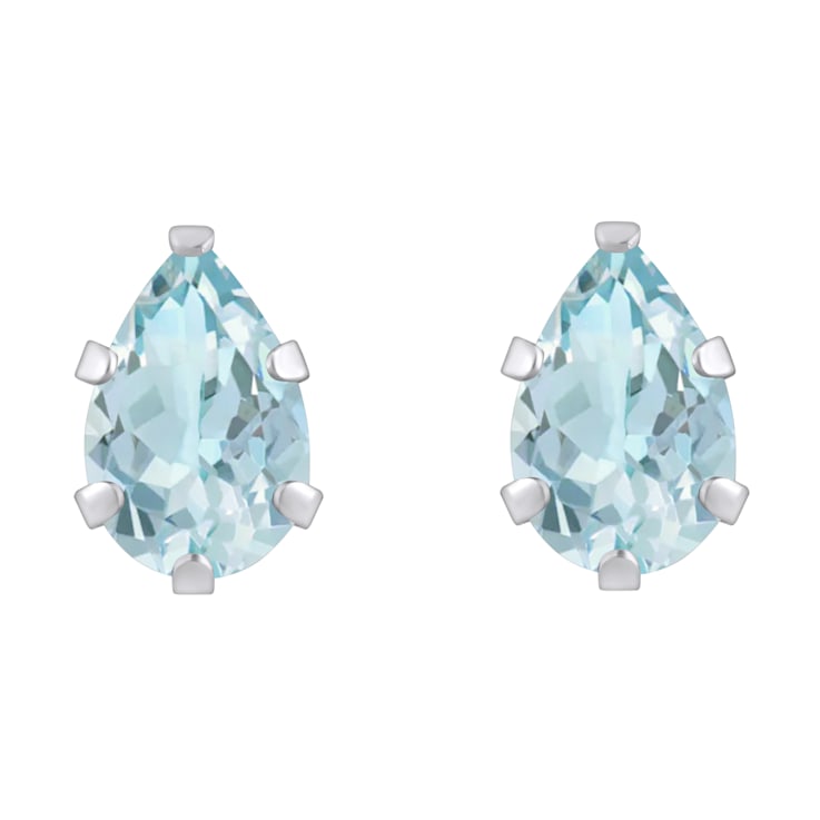 6x4mm Pear Shape Aquamarine Rhodium Over 10k White Gold Stud Earrings