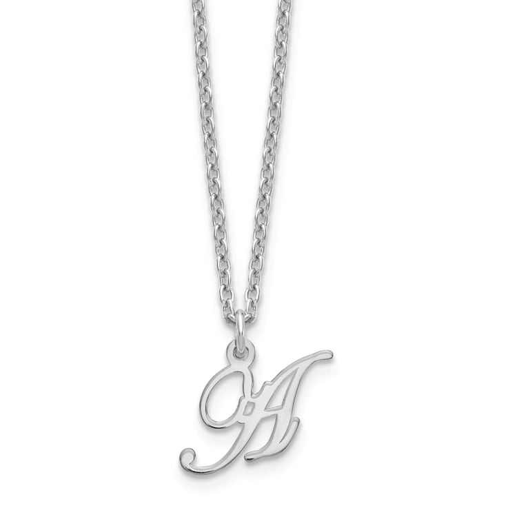 Rhodium Over Sterling Silver Letter A Initial Necklace