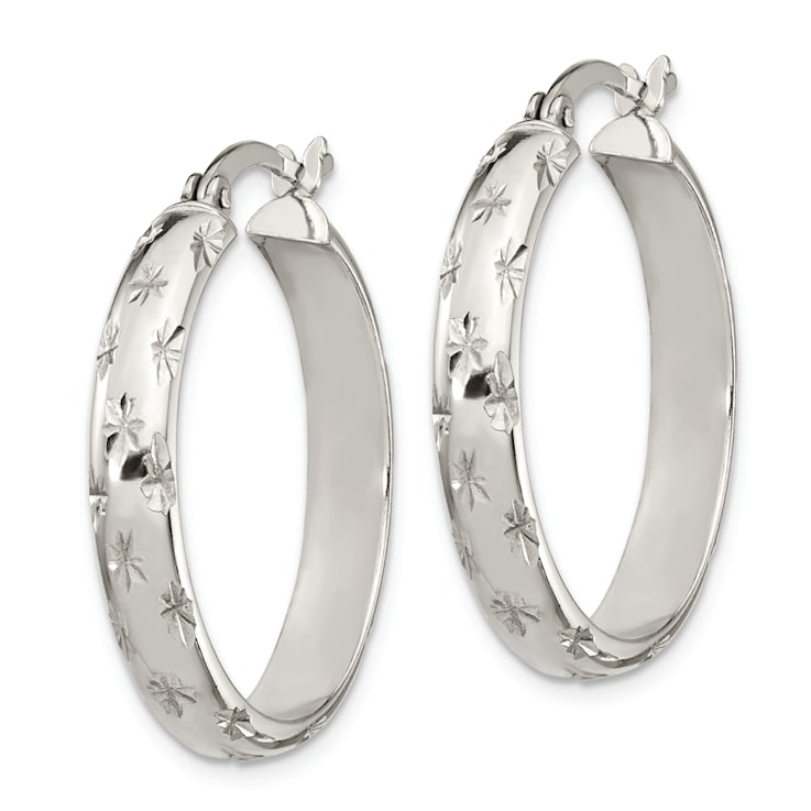 Sterling Silver Diamond-cut 6mm Bangle and 4mm Hoop Earring Set