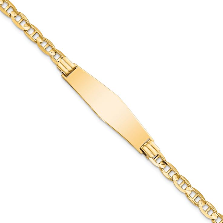 14k Yellow Gold Mariner Link Soft Diamond Shape ID Bracelet