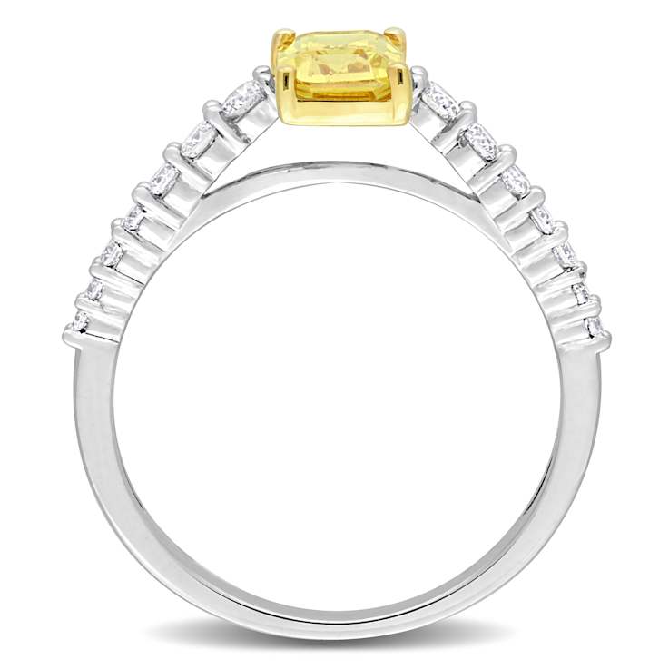 Yellow Sapphire and Diamond 14K White Gold Ring 1.10ctw