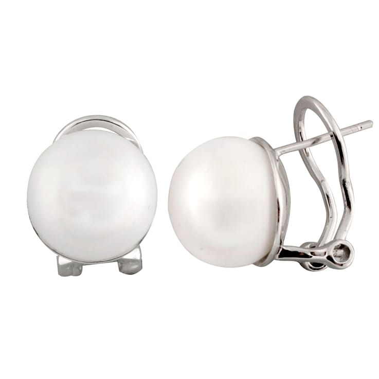 11-12mm White Cultured Freshwater Pearl Rhodium Over Sterling Silver Earrings