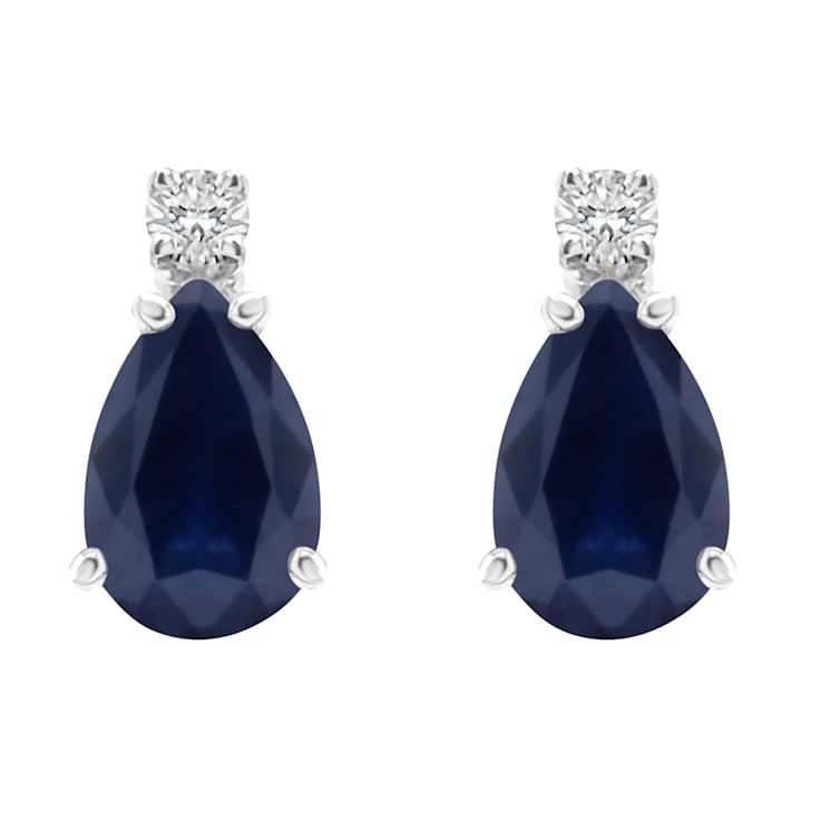 7x5mm Pear Shape Sapphire with Diamond Accents 14k White Gold Stud Earrings