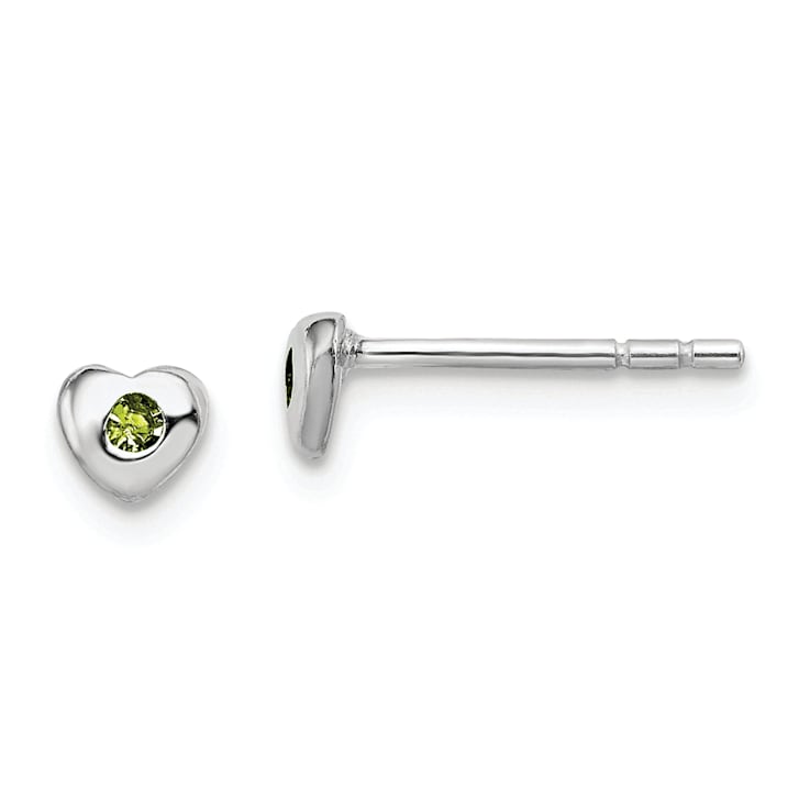 Rhodium Over Sterling Silver August Light Green Preciosa Crystal Heart Earrings