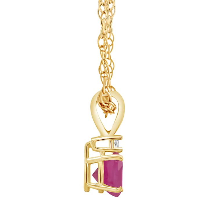 5mm Round Ruby with Diamond Accent 14k Yellow Gold Pendant With Chain