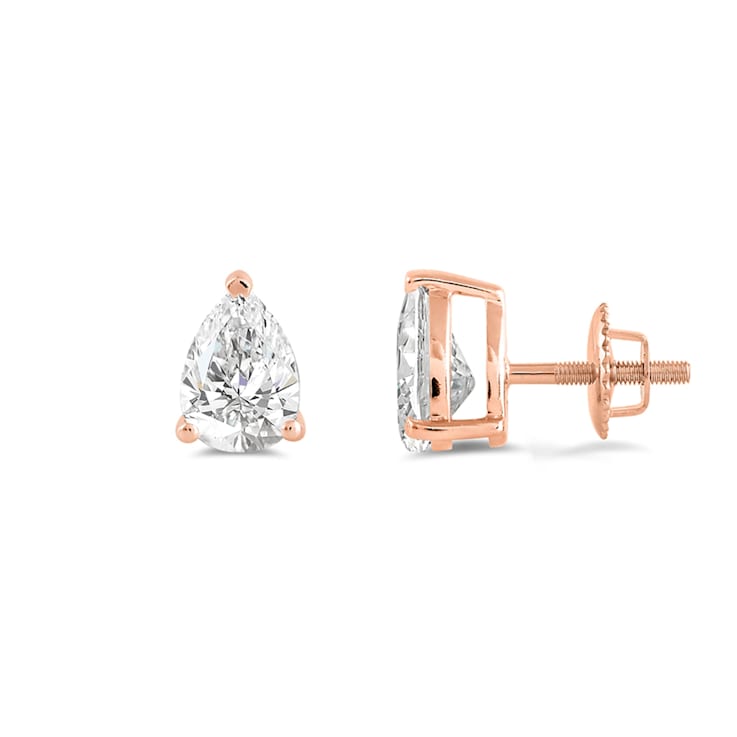 White Cubic Zirconia 14k Rose Gold Studs With Velvet Gift Box 2.00ctw
