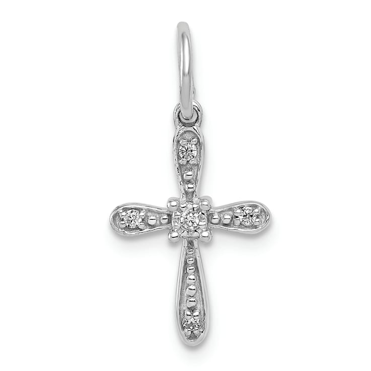 Rhodium Over 14K White Gold 0.03ct. Diamond Cross Charm