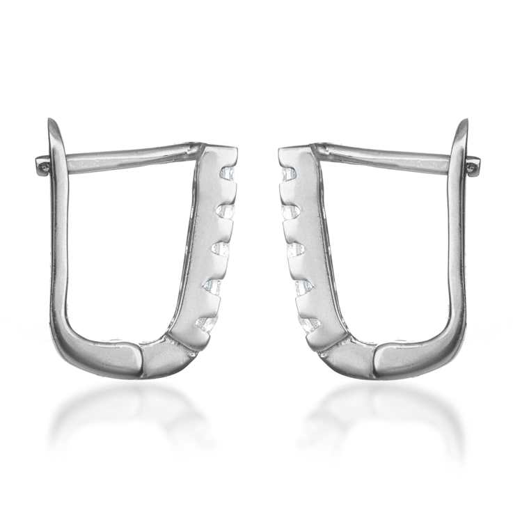 CZ U-Hoop Earrings In White Rhodium Over Brass