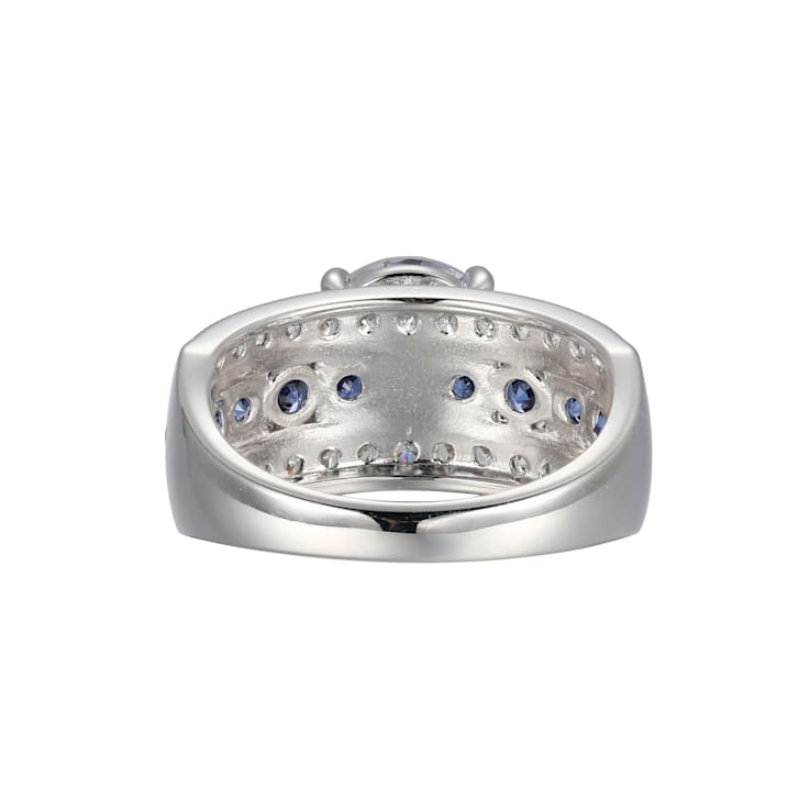 Blue And White Cubic Zirconia Platinum Over Silver Ring 6.21ctw
