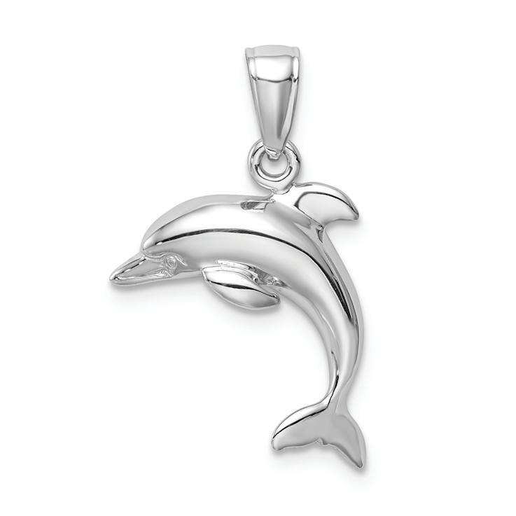 Rhodium Over 14k White Gold Jumping Dolphin Pendant