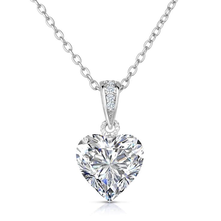 Heart Shape CZ Solitaire Pendant In Sterling Silver