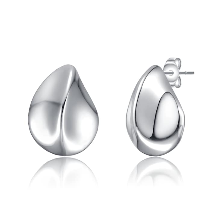 Raindrop Stud Earrings In Rhodium Over Brass