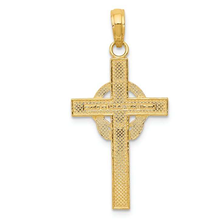 14K Yellow Gold Polished Claddagh Cross Pendant