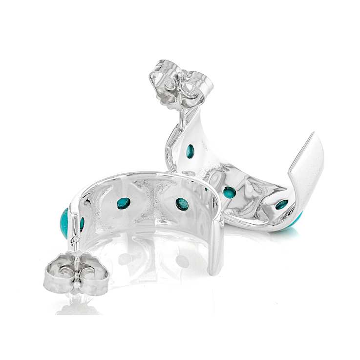 Blue Turquoise Sterling Silver Sun Hoop Earrings 4.5mm