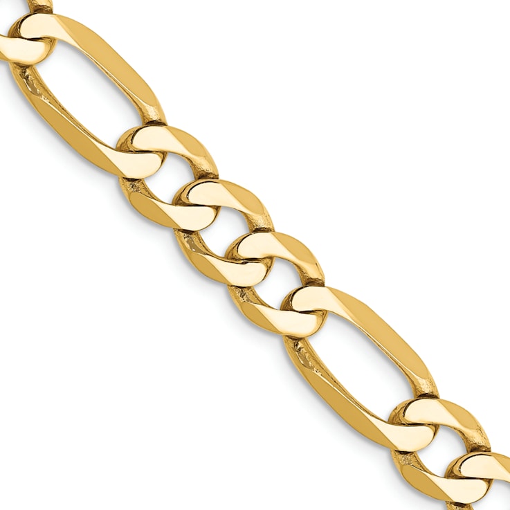 14K Yellow Gold 7mm Flat Figaro Chain Necklace