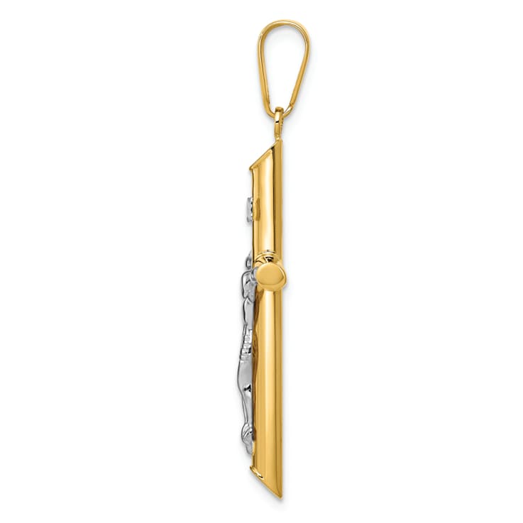 14K Yellow and White Gold Hollow Crucifix Pendant