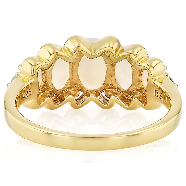 Opal And White Zircon Band Ring In 18K Gold Over Sterling Silver 1.17ctw