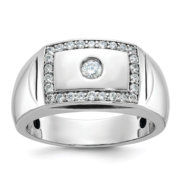 Rhodium Over 10K White Gold Men's Polished Diamond Ring 0.49ctw
