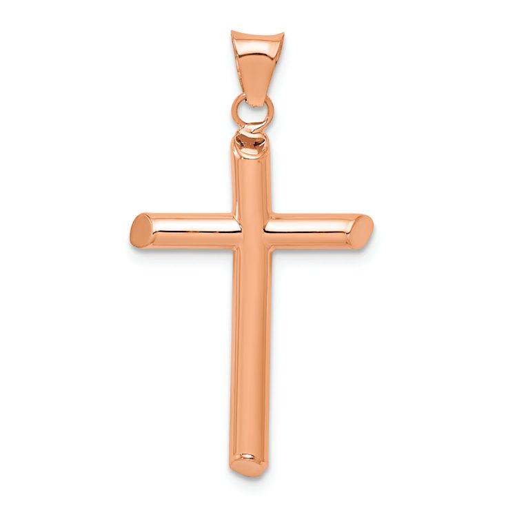 14k Rose Gold Polished 3D Tube Cross Pendant