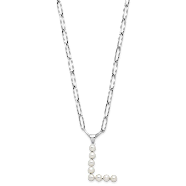 Rhodium Over Sterling Silver 3-5.5mm Freshwater Cultured Pearl LETTER L
18-inch Necklace