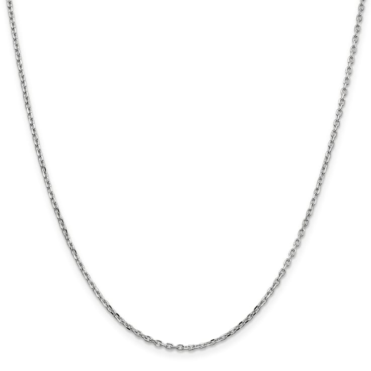 14K White Gold 1.8mm Diamond-cut Round Open Link Cable Chain Necklace