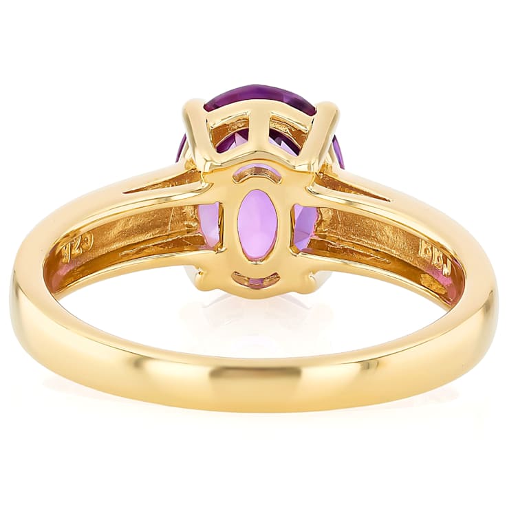 Amethyst Oval Solitaire Ring In 18K Gold Over Sterling Silver 2.16ct