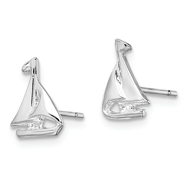 Rhodium Over Sterling Silver Polished Mini Sailboat Post Earrings