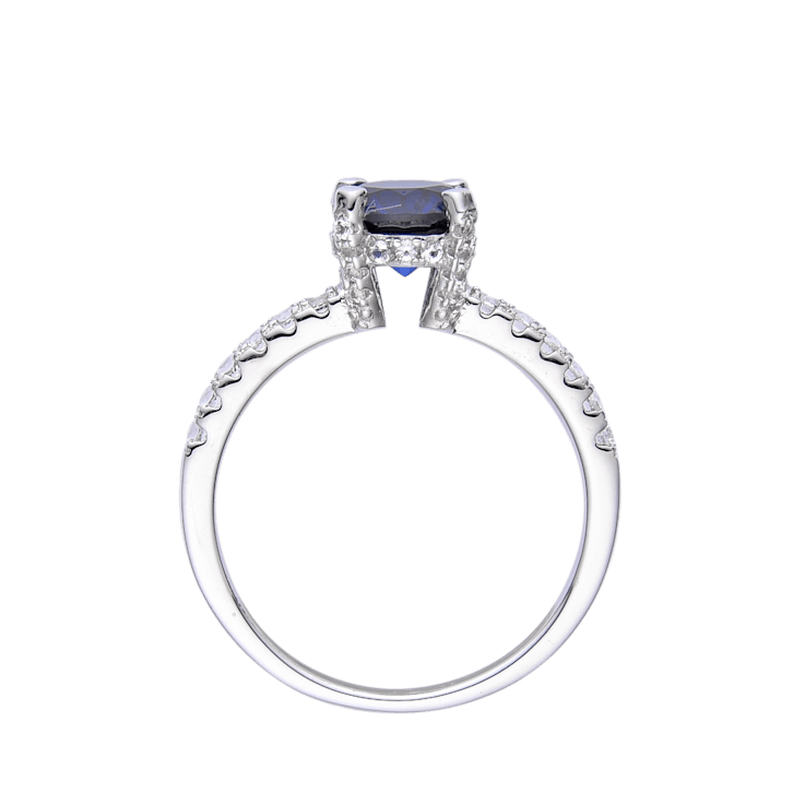 Blue Lab Created Sapphire Ring Round Solitaire Rhodium Over Sterling
Silver Ring