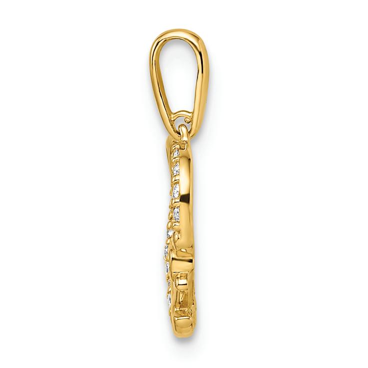 14k Yellow Gold Cubic Zirconia Heart with Anchor Pendant