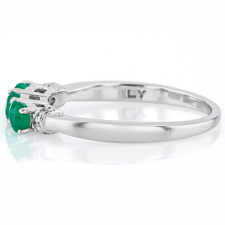 Emerald And Lab-Grown Diamond Three-Stone Ring In Sterling Silver