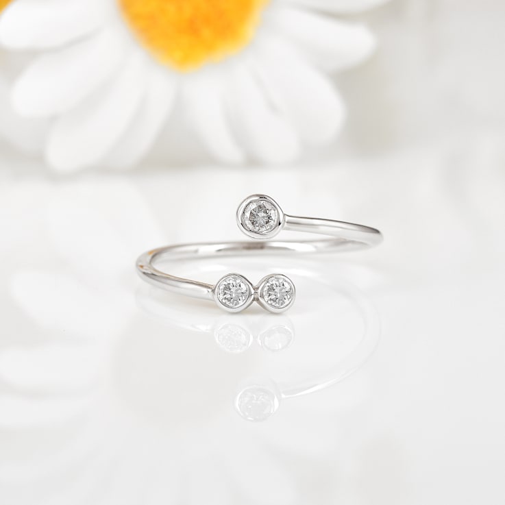 Lab Grown Diamond Bypass Rhodium over Sterling Silver Open Ring