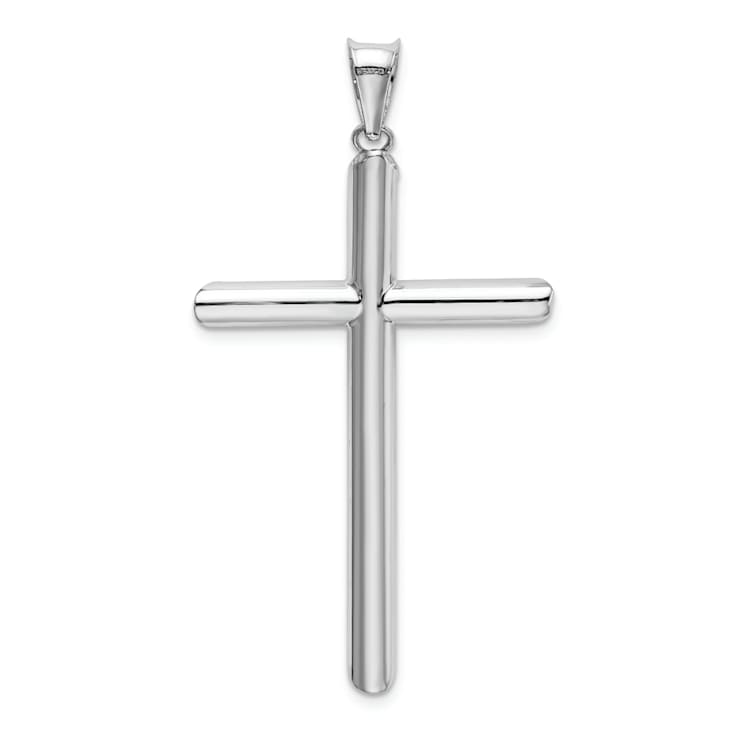Rhodium Over 14k White Gold 3D Polished Tube Cross Pendant
