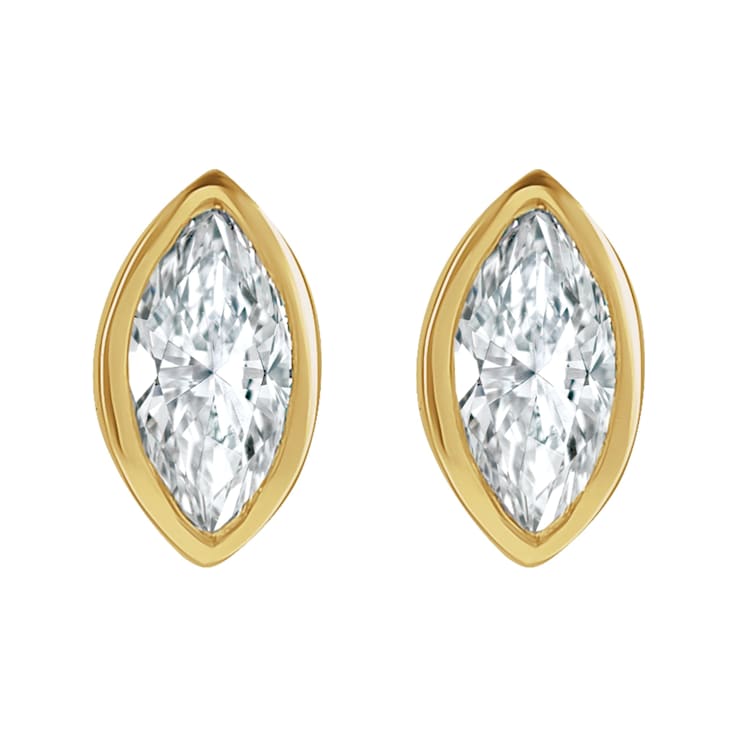 14K Yellow Gold Marquise Diamond Solitaire Stud Earrings