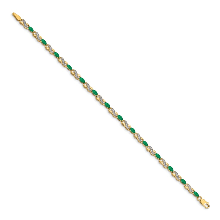 14k Yellow Gold and Rhodium Over 14k Yellow Gold Diamond and Emerald
Infinity Bracelet