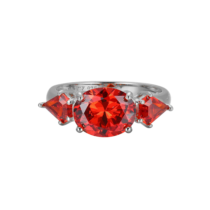 Red Cubic Zirconia Platinum Over Sterling Silver January Birthstone Ring 5.53ctw