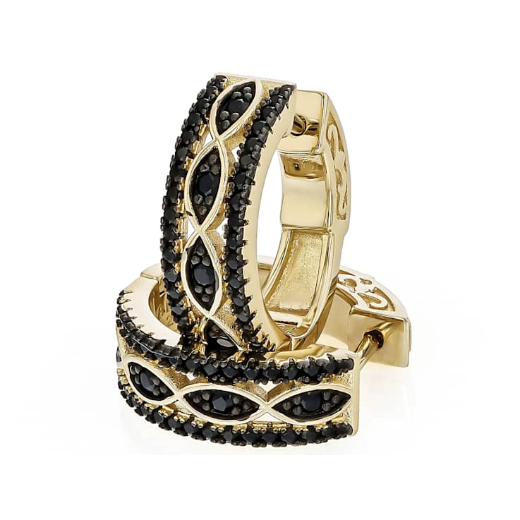 Black Spinel Hoop Earrings In 18K Gold Over Sterling Silver 0.46ctw