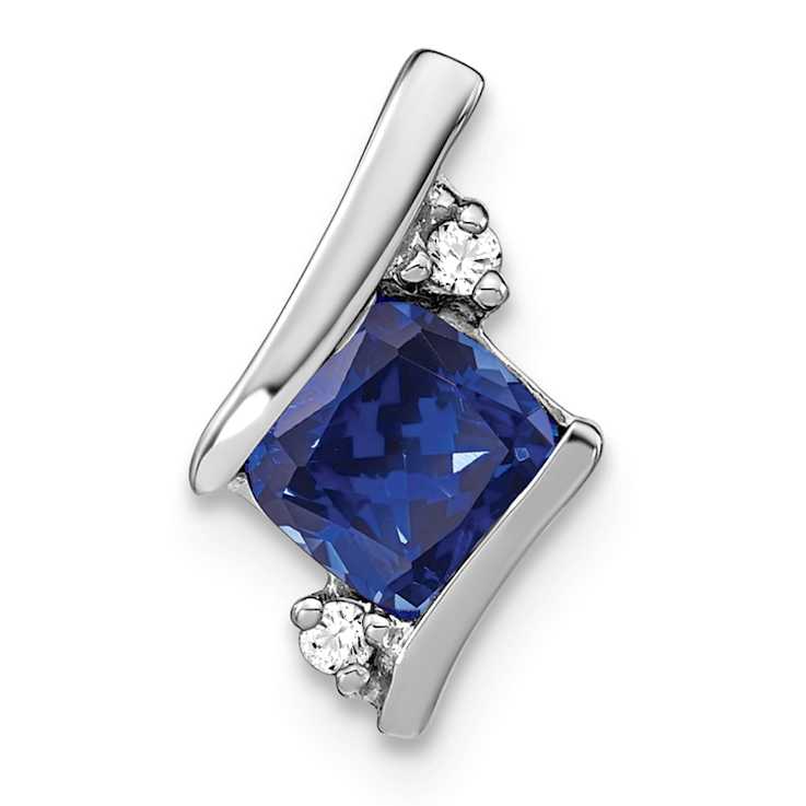 Rhodium Over 10k White Gold 0.65 ctw Cushion Lab Created Sapphire and
Diamond Chain Slide Pendant