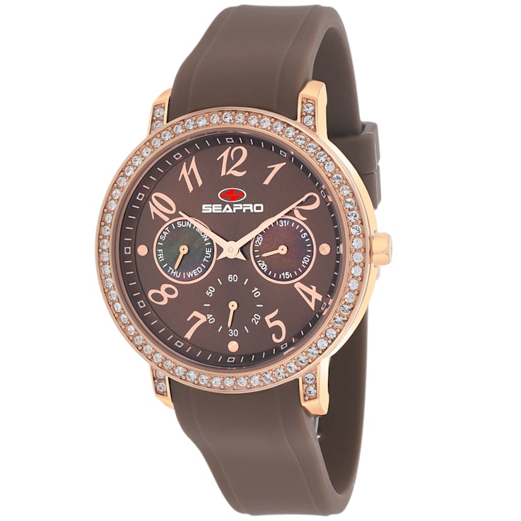 Seapro Women's Swell Brown Dial, Rose Bezel, Brown Silicone Watch