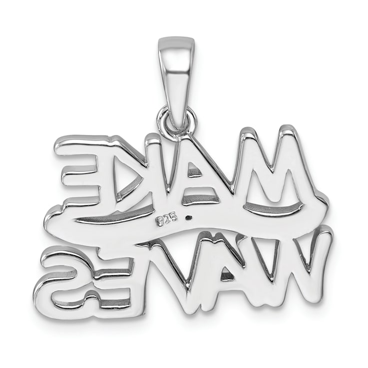 Rhodium Over Sterling Silver Polished 'Make Waves' with Crystal Pendant