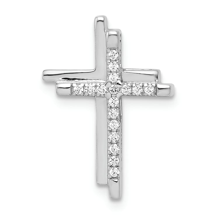 Rhodium Over 14k White Gold Diamond Double Cross Chain Slide Pendant