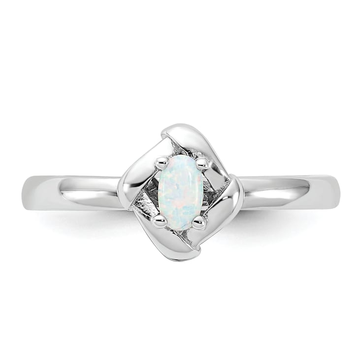 Sterling Silver Stackable Expressions Lab Created Opal Ring 0.09ctw