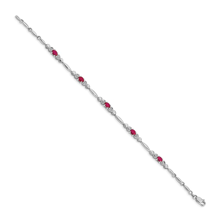 Rhodium Over 14k White Gold Diamond and Ruby Bracelet